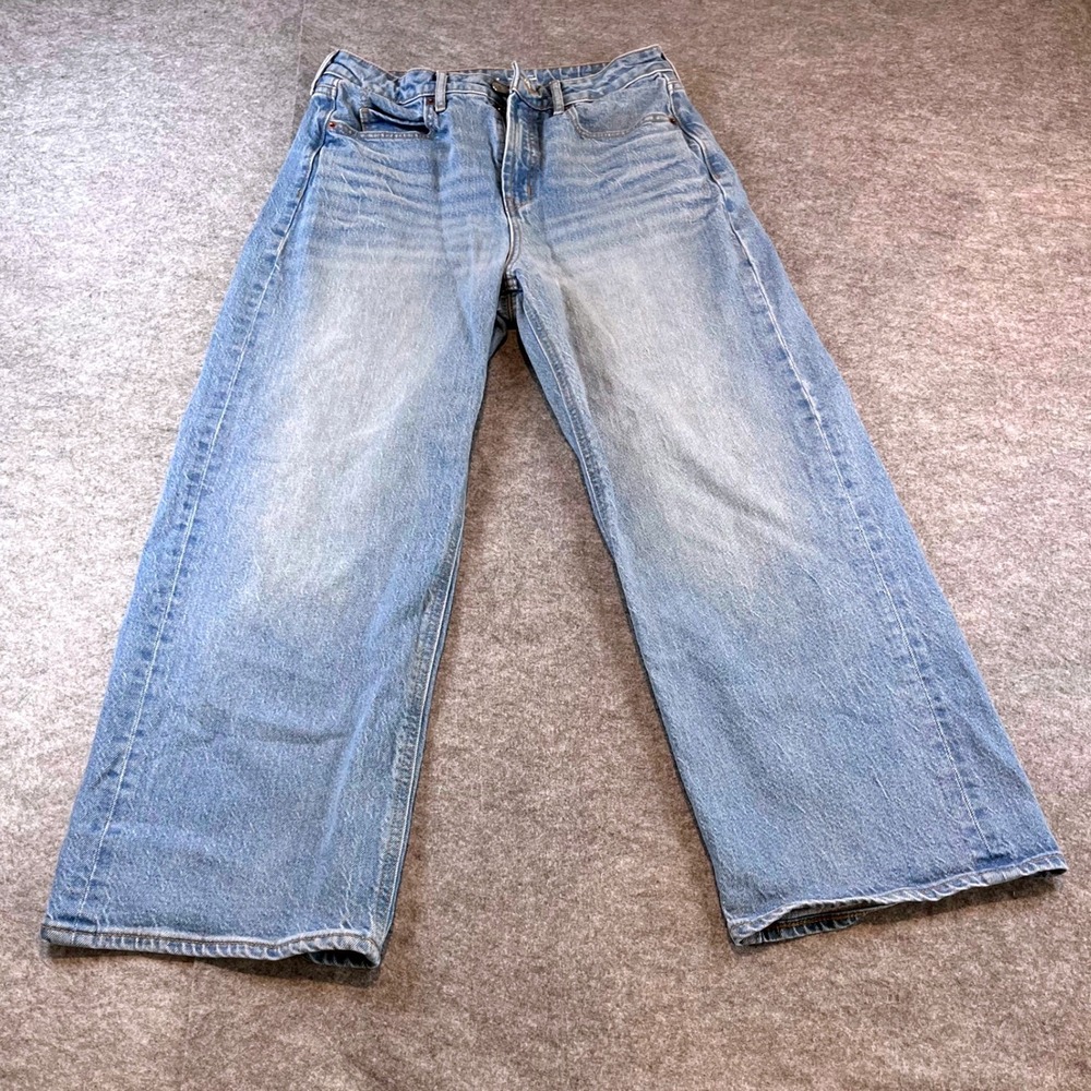 Old Navy Womens Sky-Hi Wide Leg Light Blue Boho Denim Jeans 6 Extra High Rise